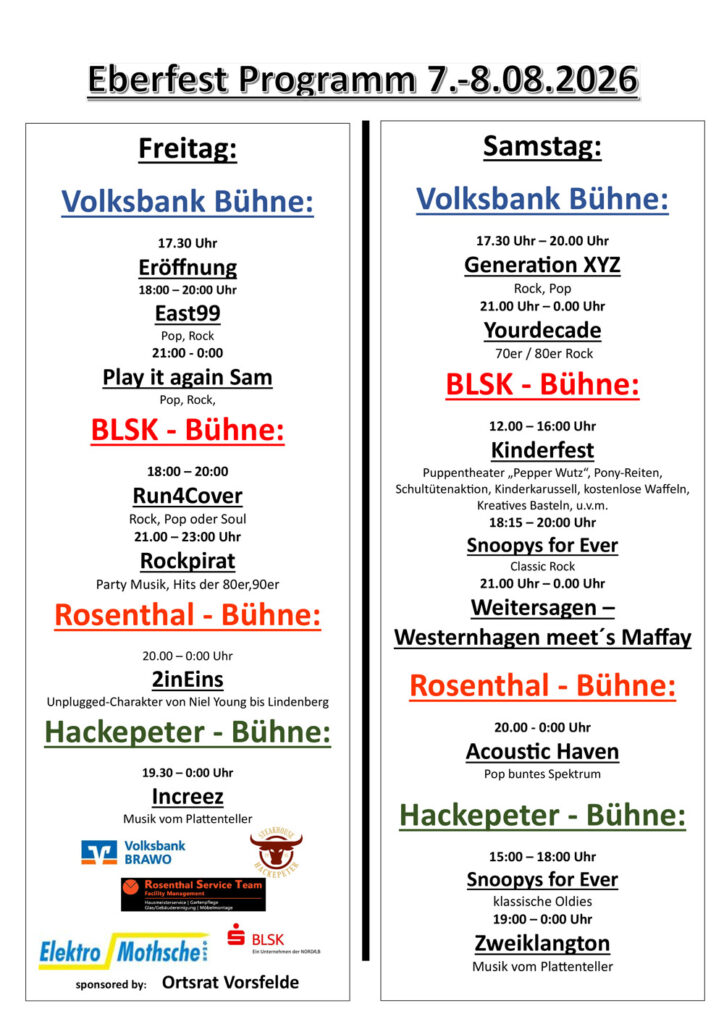Das Programm des Eberfestes 2026 in Vorsfelde